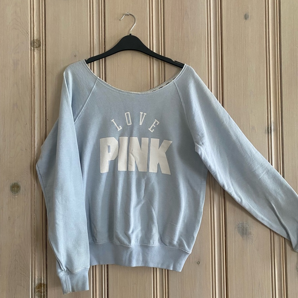 PINK Victoria's Secret Light Blue Crew Neck Sweater